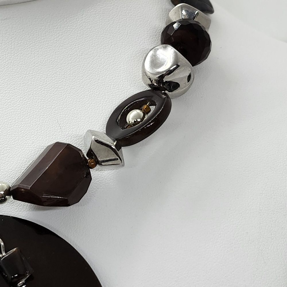 Silver Tone‎ And Brown Collar Necklace - Picture 5 of 6